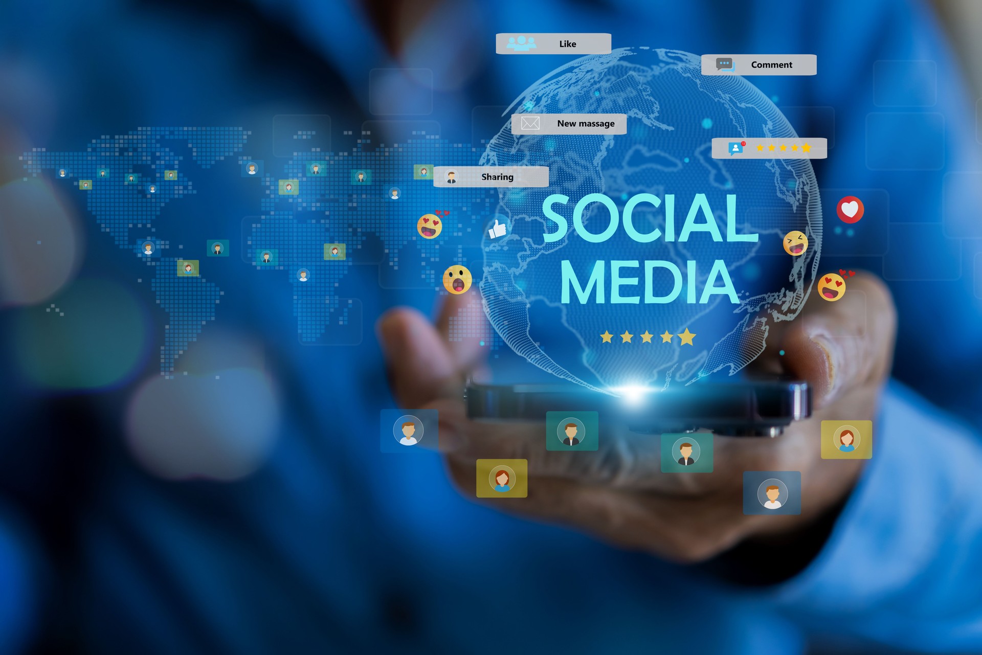 Social media marketing with smartphone and digital global communication, engagement, followers, digital marketing and influencer network, online brand promotion and social interaction, live streaming